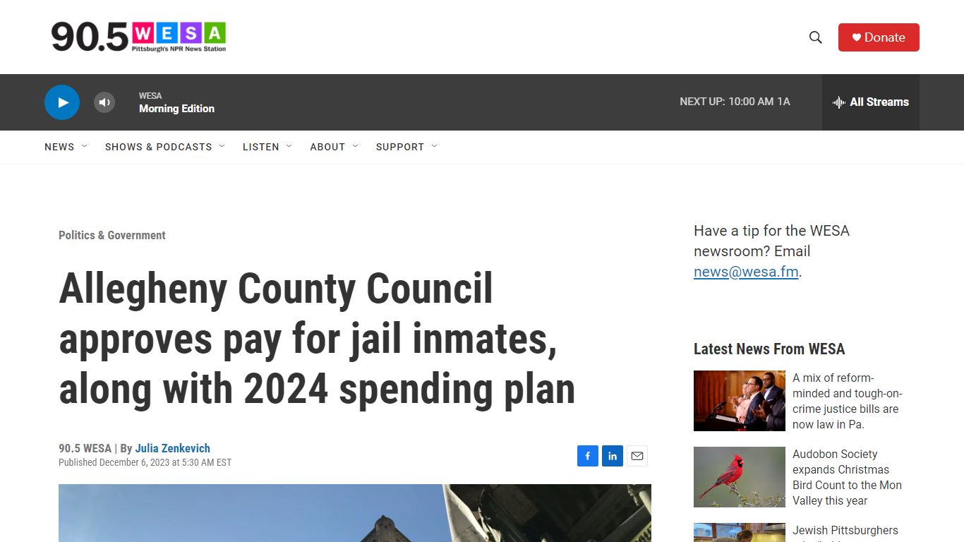 Allegheny County Council approves pay for jail inmates | 90.5 WESA